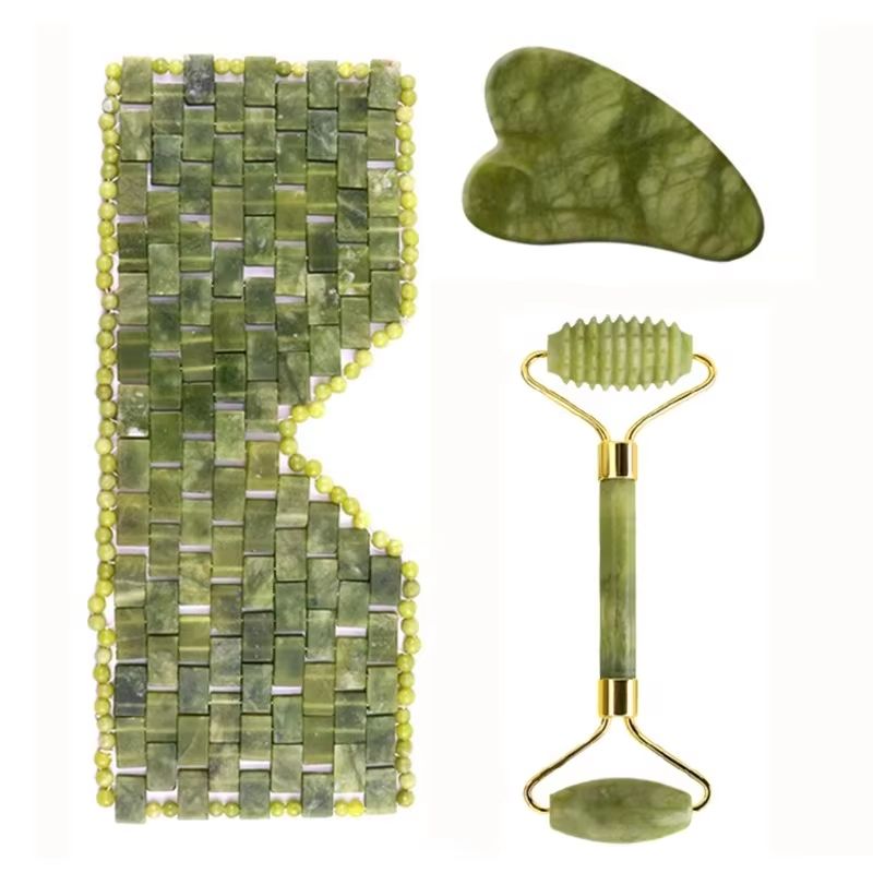 Jade Roller Gua Sha - Maseczka do twarzy z jadeitu, masażer