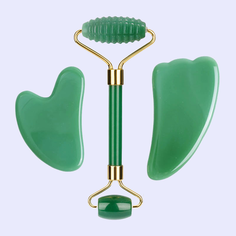 Jade Roller Gua Sha - Wałek do masażu twarzy z awenturynu,