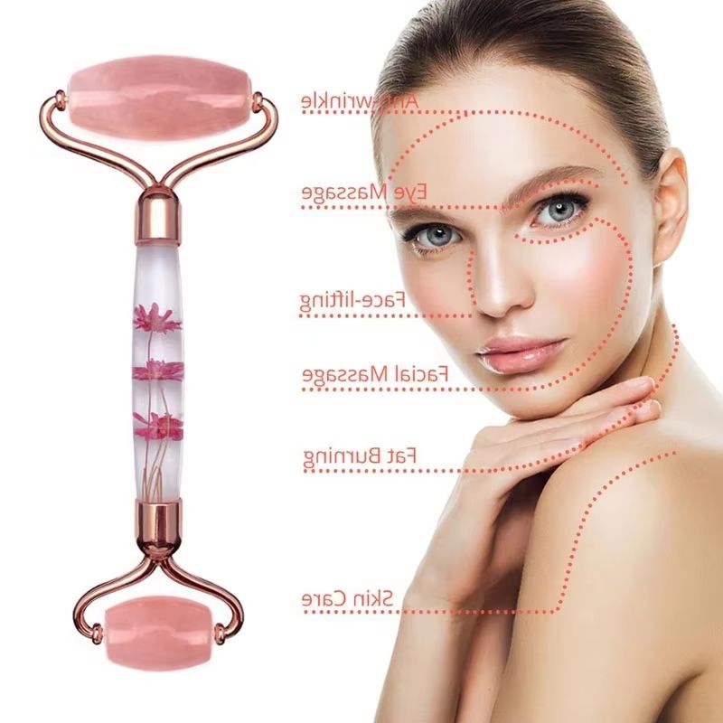 Jade Roller Gua Sha - Wałek do masażu twarzy z różowego