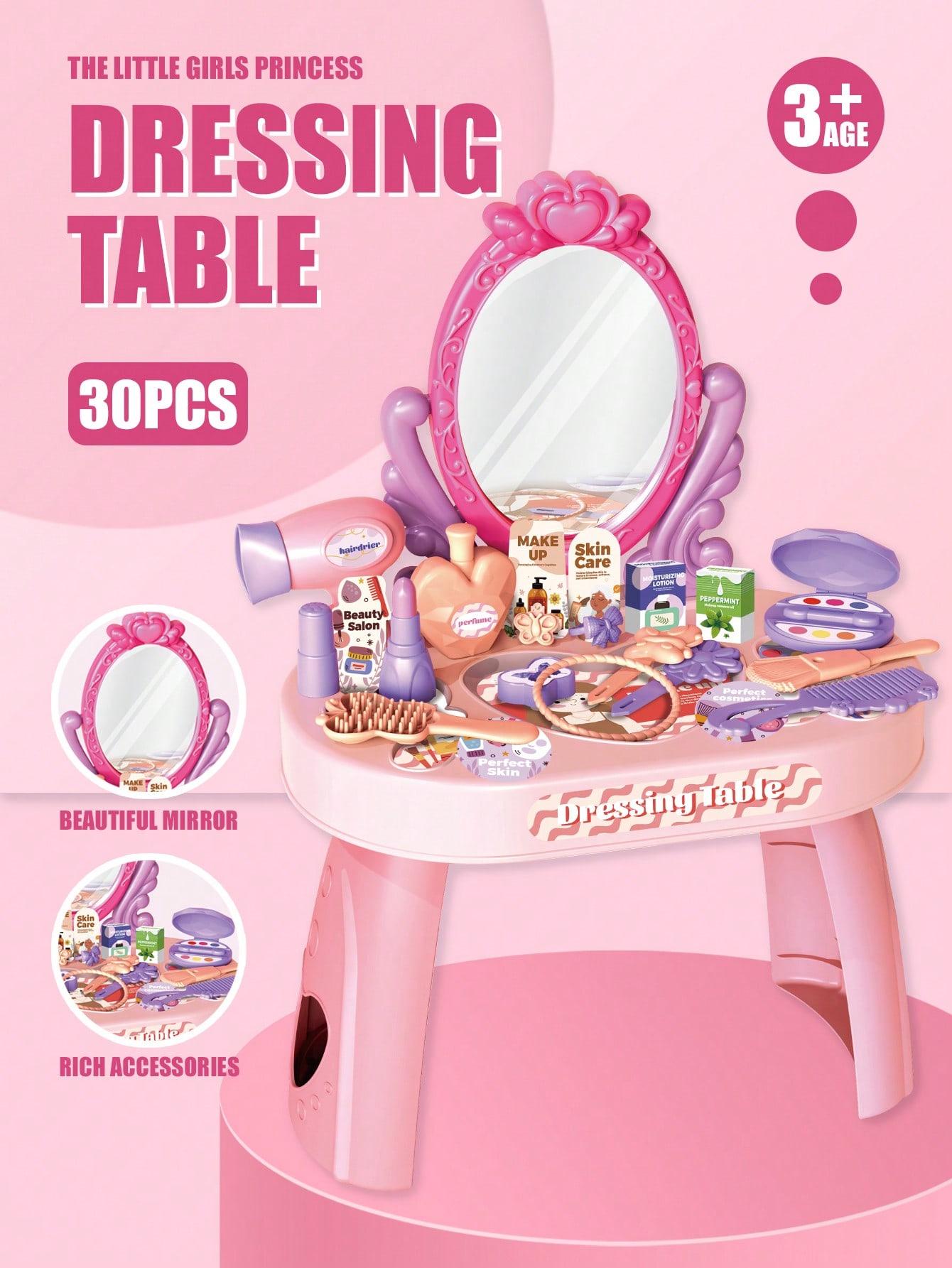 Beauty Makeup Desk - Zestaw toaletki dla dzieci z lustrem