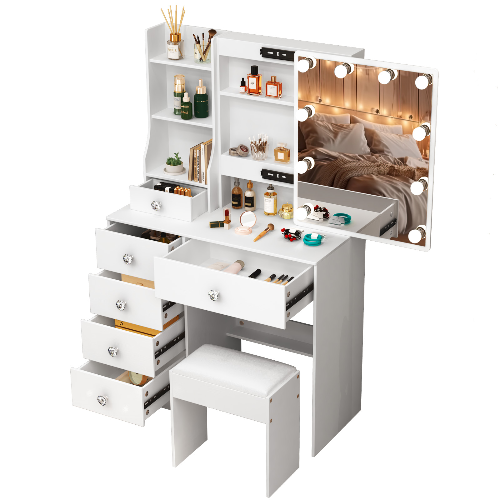 Biała toaletka z lustrem LED,  – X Beauty Makeup recenzja i cena